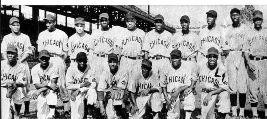black and white image of the 1946 chicago american giants baseball team