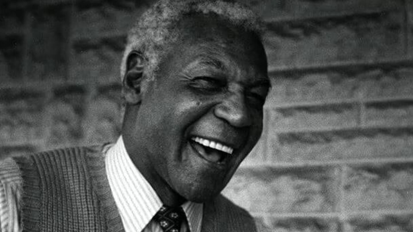 Buck O'Neil, smiling, black and white