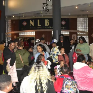 A still image of the lobby of the NLBM lobby for the Night of the Harvest Moon children's event