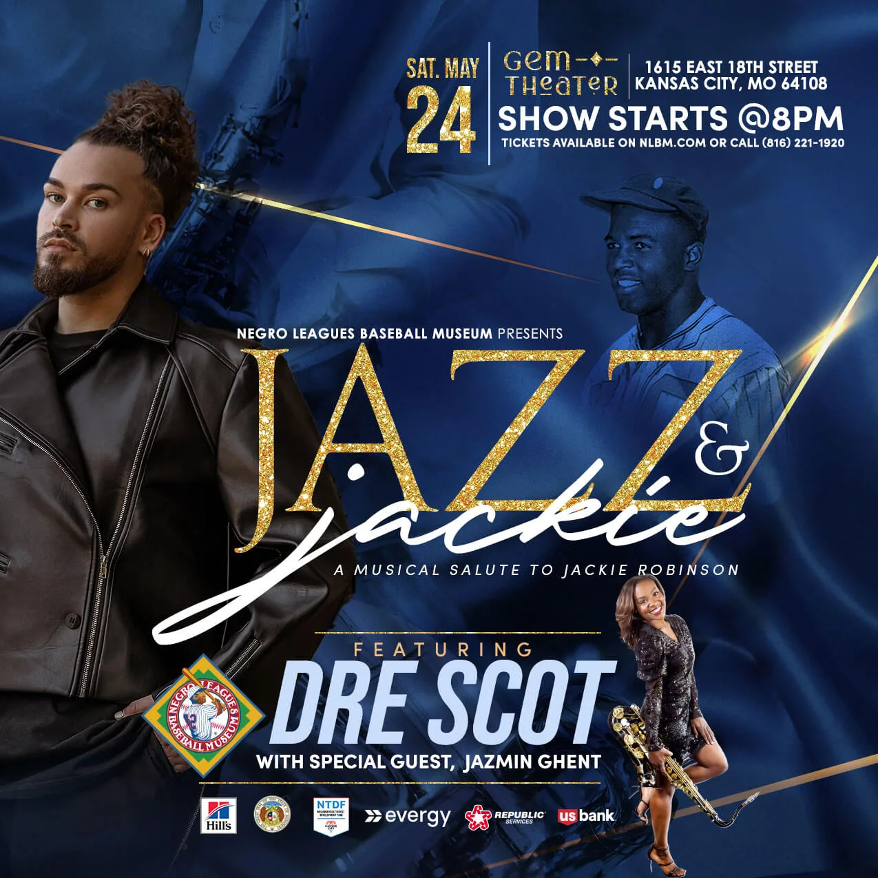 A graphic design with information highlighting the NLBM event for "JAzz and Jackie"