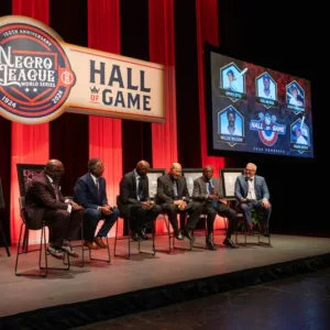 A shot of the stage during the Hall of Game event.