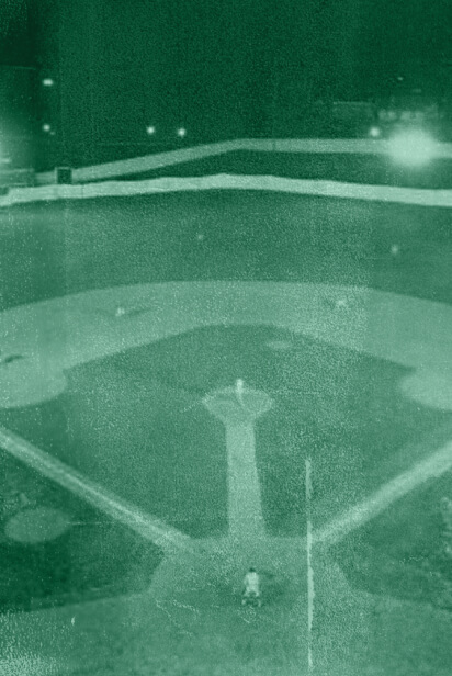 baseball field at night; green, texture overlay