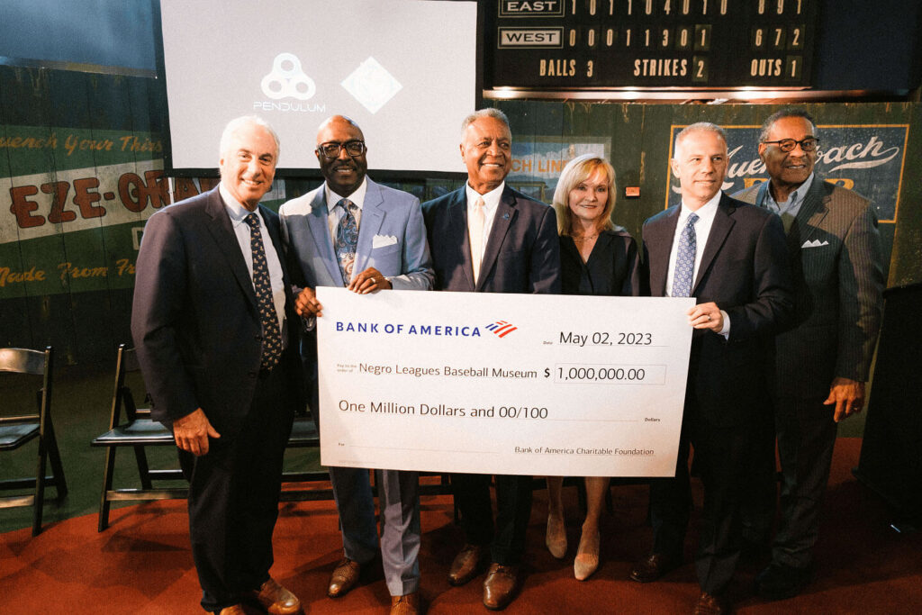 The Negro Leagues BaseBall Museum accepting a large check from the Bank of America for their Pitch for the Future campaign