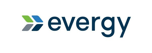 The Evergy logo features three angled bars in green, blue, and gray next to the word "evergy" in dark blue lowercase letters.