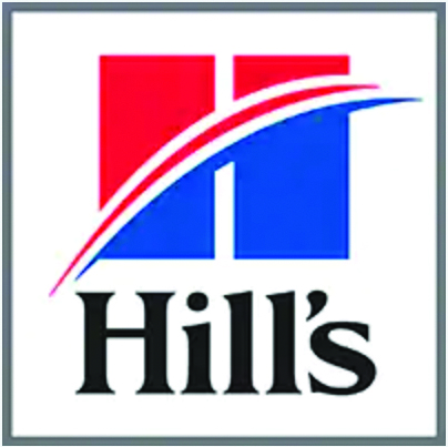 Hill’s logo with a red and blue square design, a white swoosh, and the word "Hill’s" in black text underneath.