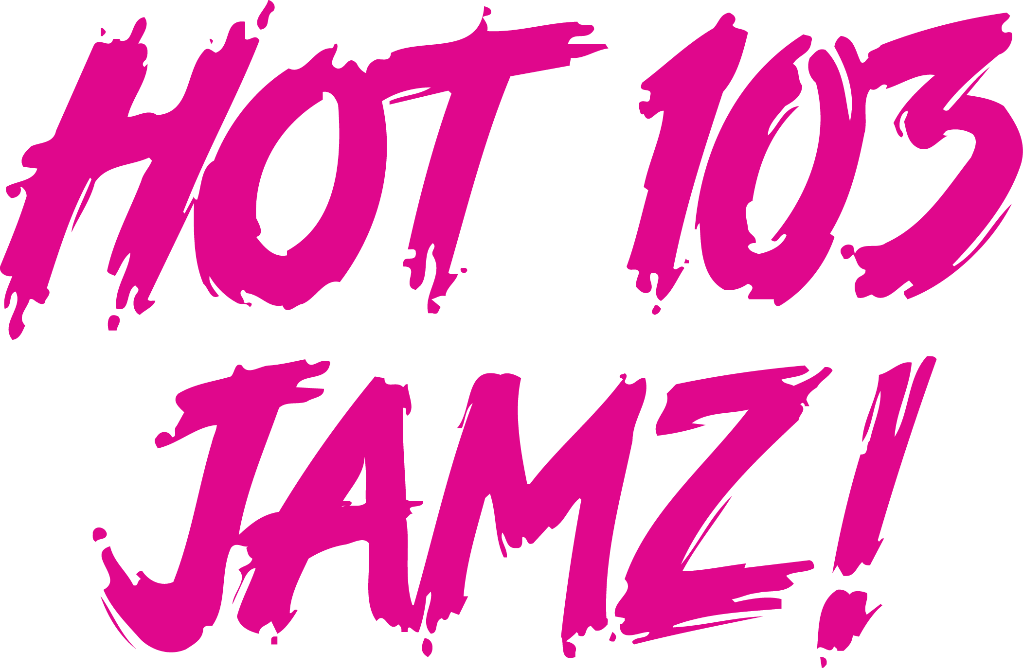 Text logo reading "HOT 103 JAMZ!" in bold, pink, brushstroke-style lettering on a transparent background.