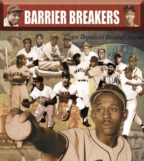Photo collage of barrier breakers baseball players